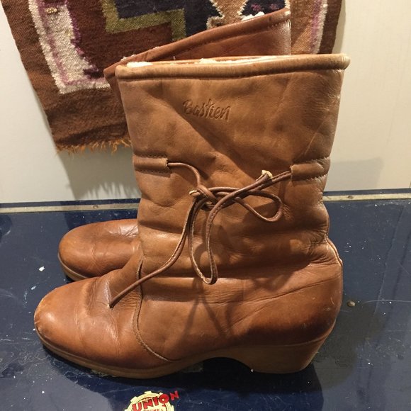 VINTAGE HUSKY WINTER LEATHER BOOTS SIZE 10 - Picture 3 of 15